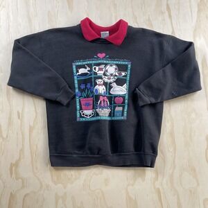 Vintage Gopher Sport Sweatshirt Womens Petite Medium Black Collared Grandmacore